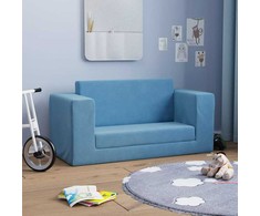Vaikiška dvivietė sofa-lova, mėlynos spalvos, minkštas pliušas