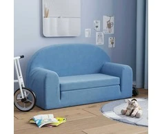 Vaikiška dvivietė sofa-lova, mėlynos spalvos, minkštas pliušas