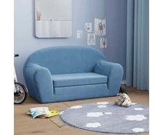 Vaikiška dvivietė sofa-lova, mėlynos spalvos, minkštas pliušas