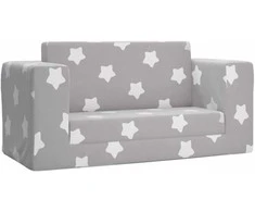 Vaikiška dvivietė sofa-lova, pilka, pliušas, su žvaigždėmis