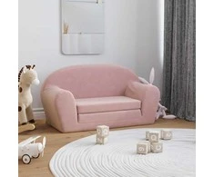 Vaikiška dvivietė sofa-lova, rožinės spalvos, minkštas pliušas