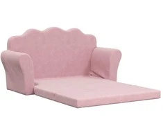 Vaikiška dvivietė sofa-lova, rožinės spalvos, minkštas pliušas