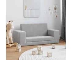 Vaikiška dvivietė sofa-lova, šviesiai pilka, minkštas pliušas