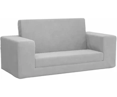 Vaikiška dvivietė sofa-lova, šviesiai pilka, minkštas pliušas