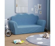 Vaikiška dvivietė sofa, mėlynos spalvos, minkštas pliušas