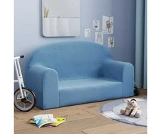 Vaikiška dvivietė sofa, mėlynos spalvos, minkštas pliušas