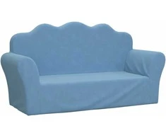 Vaikiška dvivietė sofa, mėlynos spalvos, minkštas pliušas