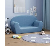 Vaikiška dvivietė sofa, mėlynos spalvos, minkštas pliušas