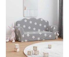 Vaikiška dvivietė sofa, pilka, minkštas pliušas, su žvaigždėmis