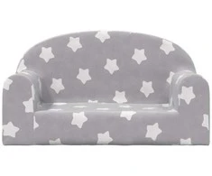 Vaikiška dvivietė sofa, pilka, minkštas pliušas, su žvaigždėmis