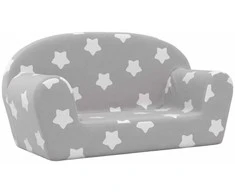 Vaikiška dvivietė sofa, pilka, minkštas pliušas, su žvaigždėmis