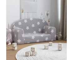 Vaikiška dvivietė sofa, pilka, minkštas pliušas, su žvaigždėmis