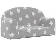 Vaikiška dvivietė sofa, pilka, minkštas pliušas, su žvaigždėmis