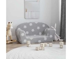 Vaikiška dvivietė sofa, pilka, minkštas pliušas, su žvaigždėmis