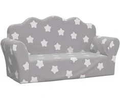 Vaikiška dvivietė sofa, pilka, minkštas pliušas, su žvaigždėmis