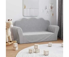 Vaikiška dvivietė sofa, šviesiai pilka, minkštas pliušas