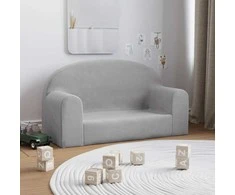 Vaikiška dvivietė sofa, šviesiai pilka, minkštas pliušas