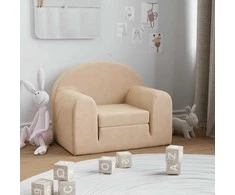 Vaikiška sofa-lova, kreminės spalvos, minkštas pliušas
