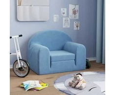 Vaikiška sofa-lova, mėlynos spalvos, minkštas pliušas