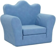 Vaikiška sofa-lova, mėlynos spalvos, minkštas pliušas