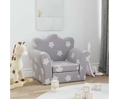 Vaikiška sofa-lova, pilka, minkštas pliušas, su žvaigždėmis