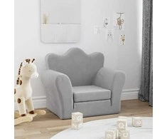 Vaikiška sofa-lova, šviesiai pilkos spalvos, minkštas pliušas