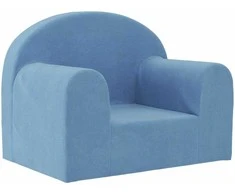 Vaikiška sofa, mėlynos spalvos, minkštas pliušas