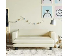 Vaikiška sofa su pakoja, kreminė, 100x50x30cm, dirbtinė oda
