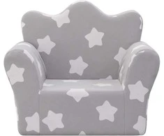Vaikiška sofa, šviesiai pilka, minkštas pliušas, su žvaigždėmis