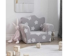 Vaikiška sofa, šviesiai pilka, minkštas pliušas, su žvaigždėmis