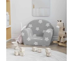 Vaikiška sofa, šviesiai pilka, minkštas pliušas, su žvaigždėmis