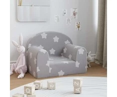 Fotelis Vaikiška sofa, šviesiai pilka, minkštas pliušas, su žvaigždėmis