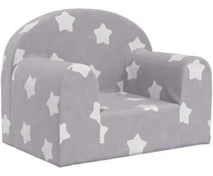 Fotelis Vaikiška sofa, šviesiai pilka, minkštas pliušas, su žvaigždėmis