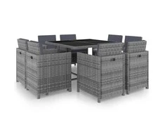 Lauko baldų komplektas Valgomojo komplektas su pagalvėmis, 9dalių, antracito, ratanas