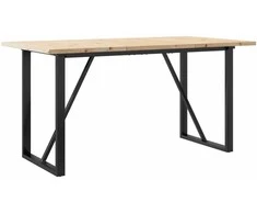 Valgomojo stalas, 140x80x75,5cm, pušis ir plieno, O formos rėmas
