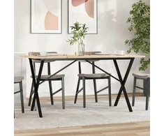 Valgomojo stalas, 140x80x75cm, pušis ir plieno, X formos rėmas