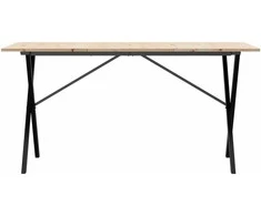 Valgomojo stalas, 140x80x75cm, pušis ir plieno, X formos rėmas