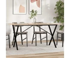 Valgomojo stalas, 160x80x75cm, pušis ir plieno, X formos rėmas