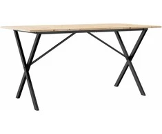 Valgomojo stalas, 160x80x75cm, pušis ir plieno, X formos rėmas