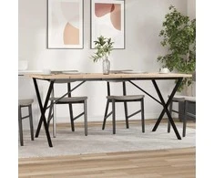 Valgomojo stalas, 180x90x75,5cm, pušis ir ketus, X formos rėmas
