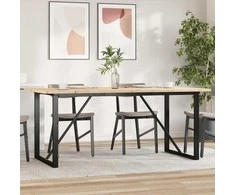 Valgomojo stalas, 180x90x75,5cm, pušis ir ketus, O formos rėmas
