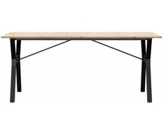 Valgomojo stalas, 180x90x75cm, pušis ir plieno, Y formos rėmas