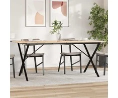 Valgomojo stalas, 180x90x75cm, pušis ir plieno, X formos rėmas