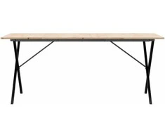 Valgomojo stalas, 180x90x75cm, pušis ir plieno, X formos rėmas