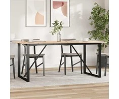 Valgomojo stalas, 180x90x75cm, pušis ir plieno, O formos rėmas