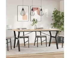 Valgomojo stalas, 180x90x75cm, pušis ir plieno, Y formos rėmas