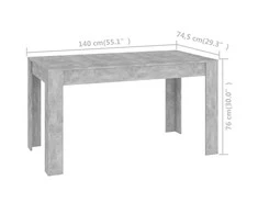 Valgomojo stalas, betono pilkos spalvos, 140x74,5x76cm, MDP