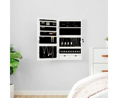 Veidrodinė papuošalų spintelė su LED apšvietimu, baltos spalvos