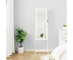 Veidrodinė papuošalų spintelė su LED, balta, laisvai pastatoma