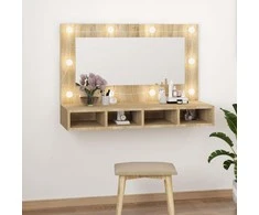 Veidrodinė spintelė su LED apšvietimu, ąžuolo, 90x31,5x62cm